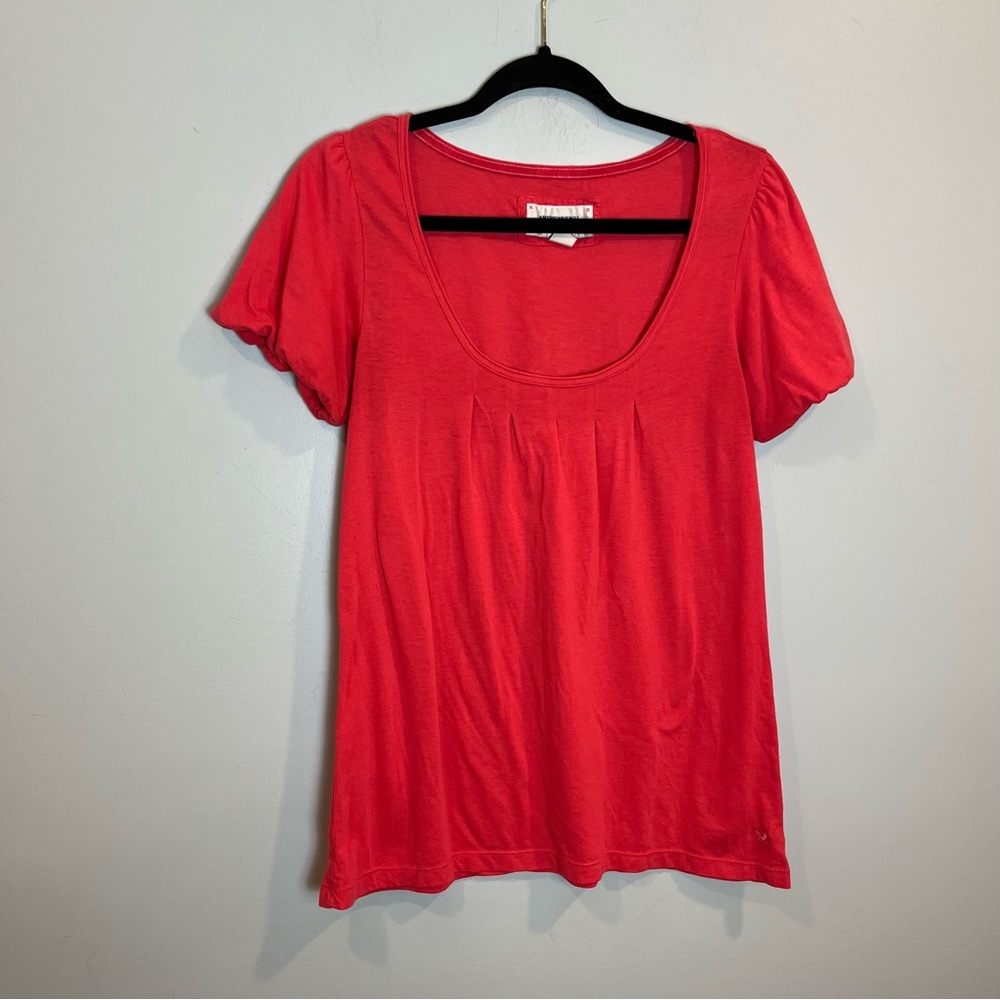 American Eagle Women’s Orange Short Sleeve Blouse Top Scoop Neck Pleated Size M